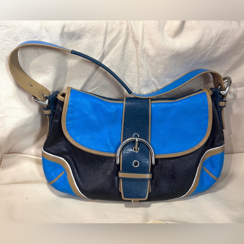 Coach Blue and Black Shoulder Bag Hobo flap 9248  painted colorblock